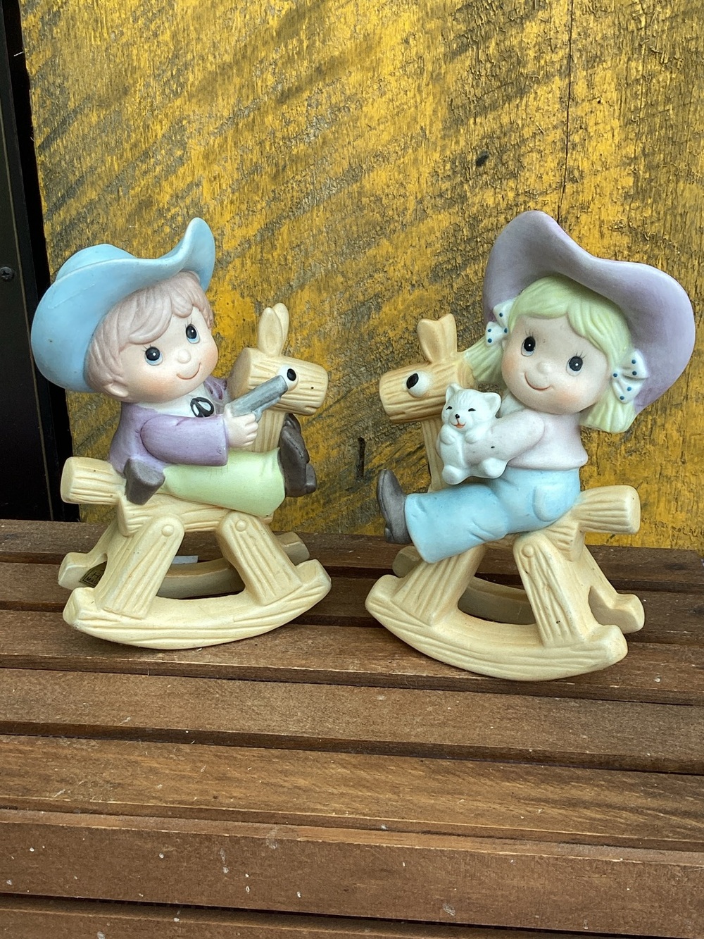 Homco Home Interiors Cowboy & Cowgirl Rocking Horse Set #1417 Figures